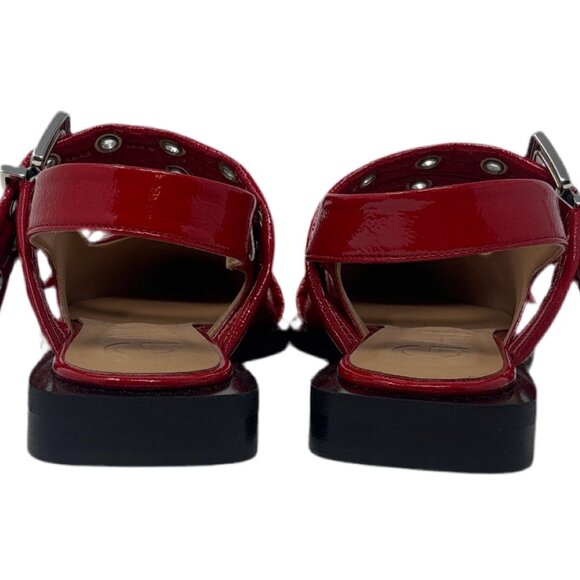 Ganni Red Leather Buckle Ballet Flats Sz-38 - Picture 4 of 4